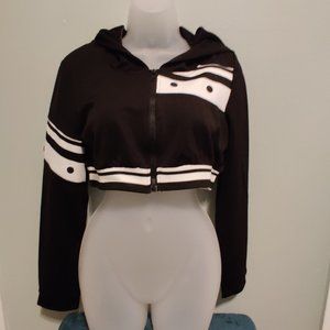 Black and White Cropped Zip Up Hoodie